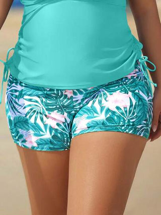Swim Lushoire شورتات قصيرة بخصر عالي مطبوع عشوائي بمقاسات كبيرة للنساء، بوتوم ملابس سباحة كاجوال للشاطئ