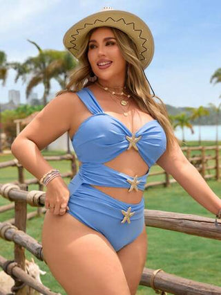 Swim Vcay بدلة سباحة قطعة واحدة مزينة بالنجوم للمناسبات الصيفية، مقاسات كبيرة، بتصميم منقوش مجسم
