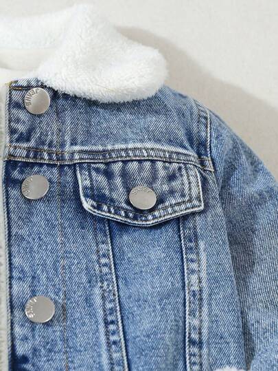 SHEIN جاكيت جينز مبطنة حرارية مريحة للشباب الأطفال، للخريف والشتاء