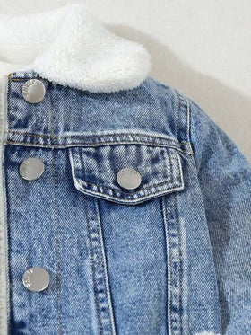 SHEIN جاكيت جينز مبطنة حرارية مريحة للشباب الأطفال، للخريف والشتاء