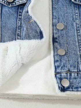 SHEIN جاكيت جينز مبطنة حرارية مريحة للشباب الأطفال، للخريف والشتاء