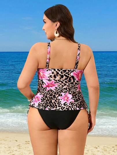 Swim Lushoire بودي بيكيني مطبوع بنقشة النمر والزهور وأشرطة قابلة للإزالة، بقياسات كبيرة للنساء، ملابس سباحة للعطلات