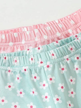 SHEIN 4 قطع طقم بيجامة أميرة مريحة لفتاة شابة، بنقشة نقاط و زهور ، ملابس علوية كم قصير وبنطال