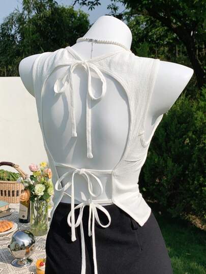 EZwear ملابس علوية خزامى بدون أكمام وبظهر مكشوف، بسيطة وعصرية، مناسبة للصيف