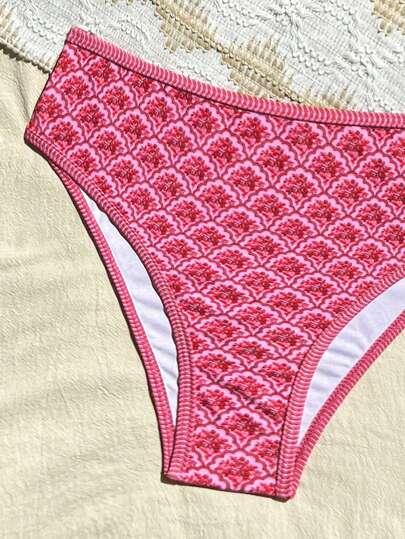 Swim Mod بكيني قطعتين بخصر عالي مع حمالات قابلة للتعديل وإبزيم ظهر، مزين بطبعة زهور صغيرة باللون الفوشيا، للنساء موسم ربيع/صيف 2026، للعطلات