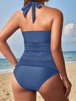 طقم تانكيني حريمي Swim Lushoire بدلة سباحة للنساء مكونة من ملابس علوية بشكل هالتر لوني واحد وأسفل, مجموعة تانكيني مكونة من 2 قطع