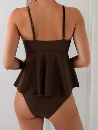 طقم تانكيني حريمي Swim Chiccia مجموعة ملابس سباحة للمرأة 2 قطعة شيكة صيفية مزخرفة بحبيبات معدنية مع غطاء بغلاف بني ترابي للمنتجع الراقي