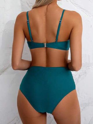 Swim Chiccia مجموعة بكيني لون أزرق مائي لامع من الطبقة موحد اللون، إطلالة شاطئية للنساء