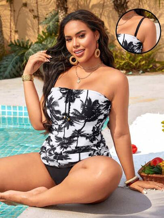 SHEIN Swim Curve ملابس سباحة نسائية بسيطة للمقاسات الكبيرة للصيف، سالوبيت بيكيني