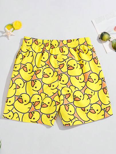 Manfinity Swimmode بنطلون شبكي للرجال بخصر مرن وخصائص رسومات كرتونية على الجيب، مناسب للصيف، هاواي