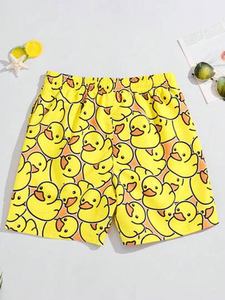 Manfinity Swimmode بنطلون شبكي للرجال بخصر مرن وخصائص رسومات كرتونية على الجيب، مناسب للصيف، هاواي