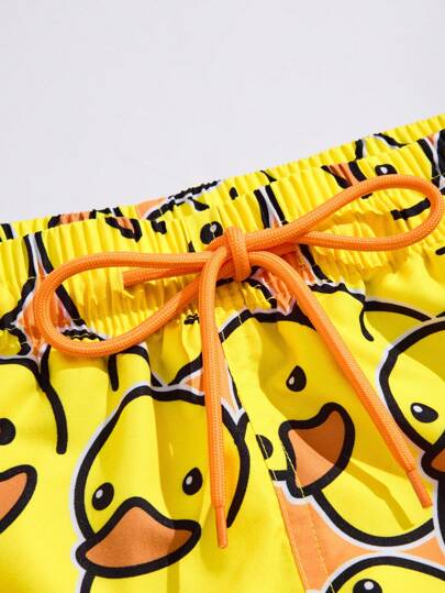 Manfinity Swimmode بنطلون شبكي للرجال بخصر مرن وخصائص رسومات كرتونية على الجيب، مناسب للصيف، هاواي