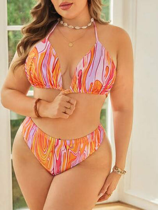 Swim SXY مجموعة من 3 قطع من ملابس السباحة تنكيني المطبوعة بأحجام كبيرة للنساء
