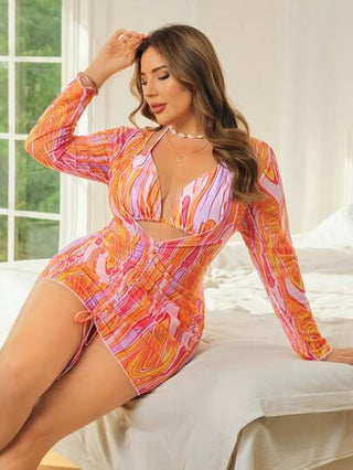 Swim SXY مجموعة من 3 قطع من ملابس السباحة تنكيني المطبوعة بأحجام كبيرة للنساء