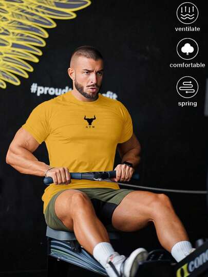 Manfinity Sport PWRUP قميص رياضي ضاغط بأكمام قصيرة ومريح للرجال، ملابس علوية ألعاب كرة السلة، قميص رجالي بنمط "أنا أحب صديقي" ، سراويل رجالية للتمارين وملابس الركض وفساتين