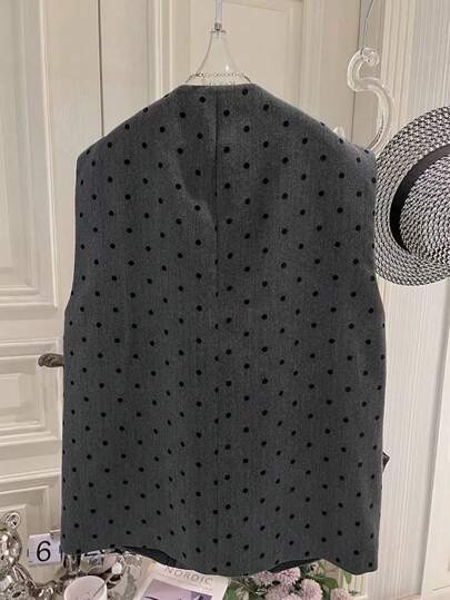 LUNE بليزر أنيق بدون أكمام مطبوع بنقاط للنساء للذهاب إلى العمل