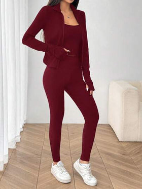 SHEIN EZwear طقم رياضي مُحاك للنساء ، أحمر ،للربيع/الصيف