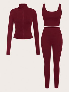 SHEIN EZwear طقم رياضي مُحاك للنساء ، أحمر ،للربيع/الصيف