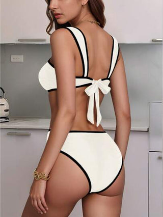طقم تانكيني حريمي Swim Chiccia 2 قطعة/مجموعة بدلة سباحة كاجوال مريحة للنساء بتصميم شكل النجمة البحرية بلوك باللونين الأسود والأبيض، مناسبة للعطلات والشاطئ