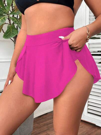SHEIN Swim Curve أسفل ملابس السباحة ذات اللون الأحادي لحجم كبير للنساء، مناسب لشاطئ العطلات