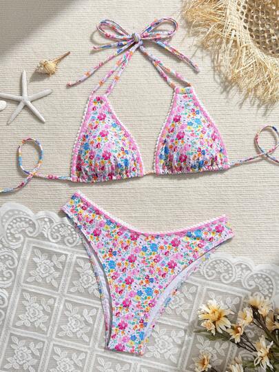 طقم تانكيني حريمي Swim Mod بكيني صيفي بطراز عشوائي قبالة مع طبعة الزهور كامل قطعتين ملابس السباحة بنساء