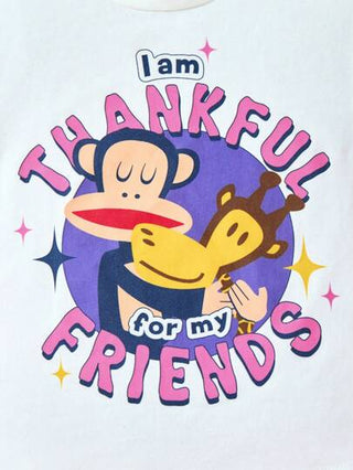 Paul Frank X  طقم تيشيرت قصير الأكمام أبيض كاجوال بطباعة الزرافة والقرد الكرتونية وقصيرة وردية فضفاضة كيوت للأطفال البنات