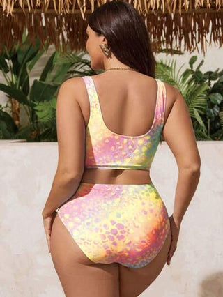 Swim Lushoire مجموعة بدلة السباحة تنك توب للنساء ذوات الحجم الكبير، تصميم ombre متدرج الألوان مع طبعة نمر، مناسبة للأعياد والعطلات
