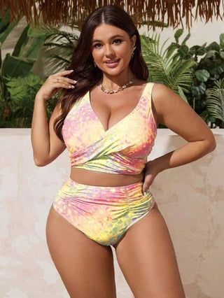 Swim Lushoire مجموعة بدلة السباحة تنك توب للنساء ذوات الحجم الكبير، تصميم ombre متدرج الألوان مع طبعة نمر، مناسبة للأعياد والعطلات