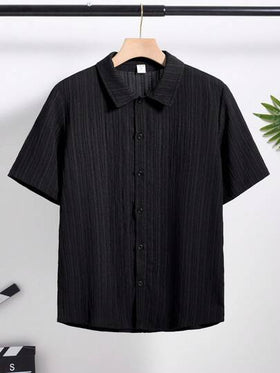 SHEIN قميص أسود قصير الأكمام كاجوال مناسب للرياضة والملابس الشارعية والبنك والروك والمدرسة واليومي والحفلات ومهرجانات الموسيقى في الربيع والصيف
