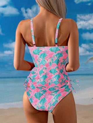 طقم تانكيني حريمي Swim Lushoire بكيني نسائي قطعتين من شرائط سباغيتي وشورت بسحاب أسلوب رسمة القواقع للشاطئ والربيع والصيف والحفلات