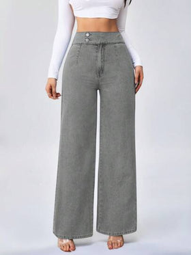 SHEIN Tall سراويل جينز نسائية ذات خصر عالي مرن وفضفاض وساق واسعة بتصميم مستقيم بلون أزرق، بنطلونات جينز للنساء الطويلات ،بنطلونات جينز أمي