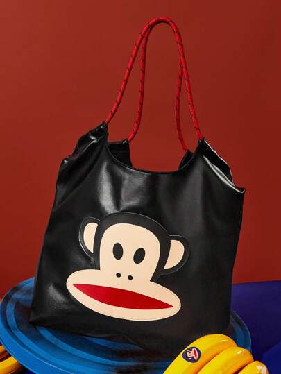 Paul Frank X  1 قطعة حقيبة كتف زخرفية بطباعة جلد PU بنمط كرتوني، مناسبة للرجال والنساء والمراهقين والطلاب، مناسبة للتنقل والسفر والخروج والتسوق، تستوعب أجهزة الكمبيوتر المحمول 16 بوصة والكتب والمحافظ وأكواب المياه، قرد، وأنيقة