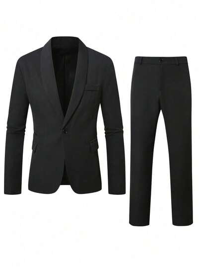 Manfinity Bizformal بدلة رجالية ملائمة مع قصة نحيفة، مناسبة للارتداء اليومي، بدلة رجالية كاجوال عملية مكونة من قطعتين، مجموعة بدلة لون سادة جاكيت وبنطلون، بدلة كاجوال بسيطة للاستخدام اليومي والزفاف ومناسبات أخرى، هدية رائعة لصديقك أو زوجك