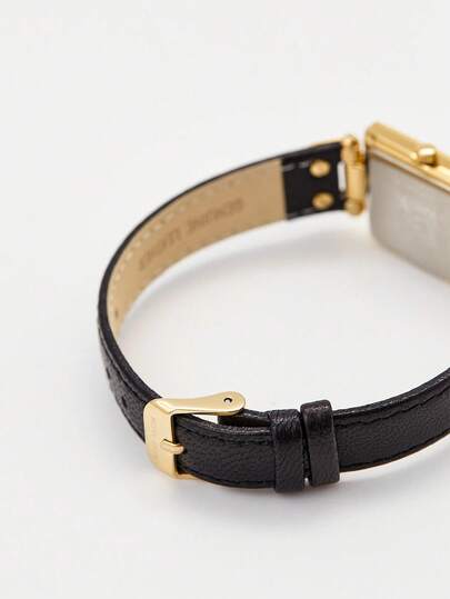 Anne Klein ساعة كوارتز بسوار جلد أسود للنساء، قرص نسيجي كريمي، حالة بلون ذهبي، أنيقة وعصرية، مناسبة كهدية للسيدات، AK/3752CRBK