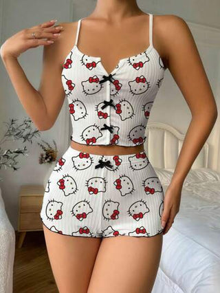 1 بيجامة صيفية رأس القطة هيلو كيتي ملابس علوية ملابس نوم للنساء، بجامة هيلو كيتي من Sanrio، بلوزة