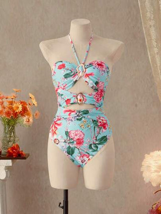 مايوه حريمي قطعة واحدة Swim Chiccia بكيني قطعة واحدة أنيق مفرّغ بزخرفة الأزهار مقاس نصف كوب