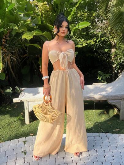 SHEIN SXY ملابس نسائية قطعتين للارتداء اليومي، أزياء عطلة الجزيرة، أزياء شاطئية للمرأة، أزياء عطلة للمرأة، مجموعة قطعتين للعطلات، جذاب، صيفي أوروبي، ملابس علوية مربوطة من الأمام، أزياء إيبيزا، مجموعات للنساء، أطقم متناسقة للنساء، مجموعات صيفية نسائية، قطع