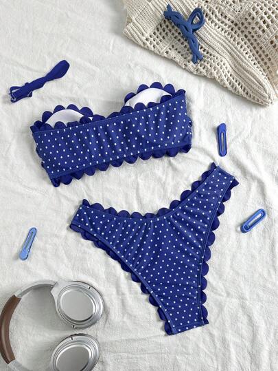 Swim Vcay مجموعة بكيني من البرا والشورت ذات طبعة نقاط بولكا ، ملابس سباحة كاجوال وجذابة من قطعتين لفصل الصيف
