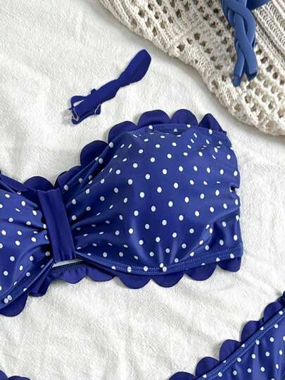 Swim Vcay مجموعة بكيني من البرا والشورت ذات طبعة نقاط بولكا ، ملابس سباحة كاجوال وجذابة من قطعتين لفصل الصيف