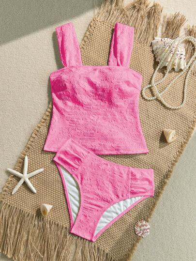 طقم تانكيني حريمي Swim Vcay مجموعة بكيني من قماش جاكارد ذو بنية نسيجية مناسبة للصيف للنساء قطعتين