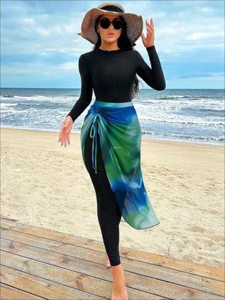 طقم تانكيني حريمي Swim Shayni مجموعة ملابس سباحة نسائية قطعتين، خليط كاجوال محافظ (بدلة السباحة من قطعتين باللون الأسود)