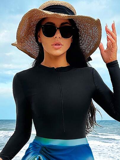 Swim Shayni مجموعة ملابس سباحة نسائية قطعتين، خليط كاجوال محافظ (بدلة السباحة من قطعتين باللون الأسود)