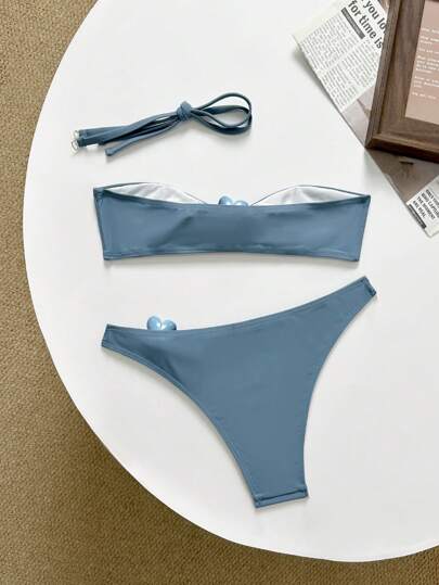 Swim Mod مجموعة بكمين وشورت ملابس سباحة نسائية ذات زخرفة بنقشة الزهور، 2 قطعة