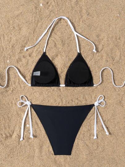 طقم تانكيني حريمي Swim Basics قميص سباحة قصير بياقة رفيعة وسروال سباحة، بدلة سباحة عصرية للصيف