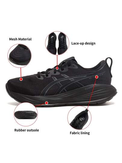 Asics أحذية الجري للرجال GEL-CUMULUS 27، أحذية رياضة خفيفة الوزن مريحة، أحذية كاجوال سوداء منخفضة الرقبة 1011B960-003