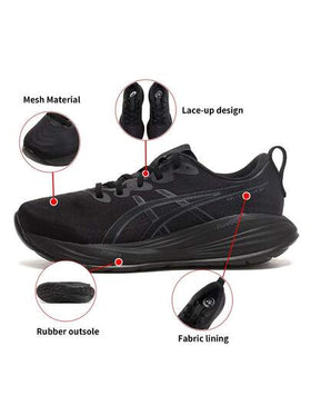 Asics أحذية الجري للرجال GEL-CUMULUS 27، أحذية رياضة خفيفة الوزن مريحة، أحذية كاجوال سوداء منخفضة الرقبة 1011B960-003