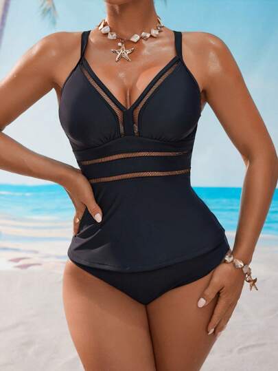 طقم تانكيني حريمي Swim Lushoire مجموعة بنطال وأعلى تريكو مثلثات نسائية مفرغة