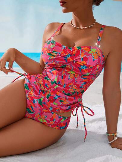 طقم تانكيني حريمي Swim Lushoire بيكيني منقوش بأزهار مع رباط جانبي مناسب للشاطئ والعطلات الصيفية