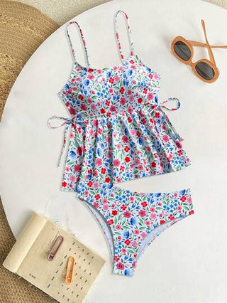 طقم تانكيني حريمي Swim طقم بكيني مزين بنقوش الأزهار، أنيق لإطلالة العطلات ووحفلات حمام السباحة