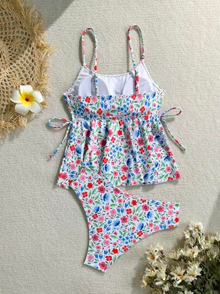 طقم تانكيني حريمي Swim طقم بكيني مزين بنقوش الأزهار، أنيق لإطلالة العطلات ووحفلات حمام السباحة